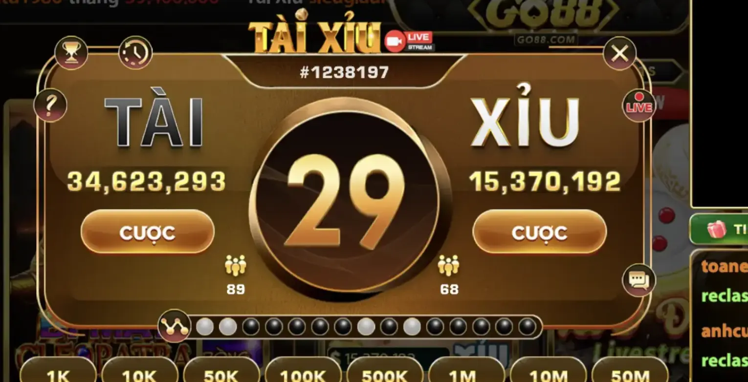 Giao diện game Tài Xỉu livestream Go88 hoành tráng