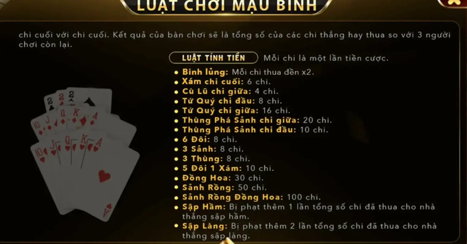 Phân tích các chi bài khi chơi Mậu Binh Go88