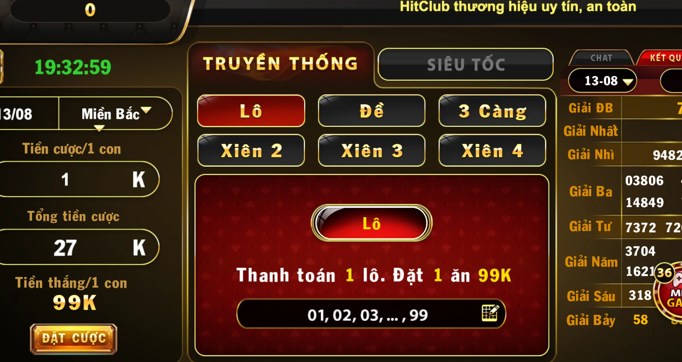 Chọn lựa hình thức lô càng dễ dàng tại giao diện hệ thống